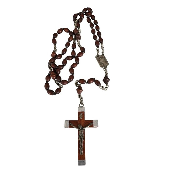 RARE French Lourdes Rosary Prayer Wood Beads Mary Jesus Crucifix Holy Vail - Picture 2 of 8